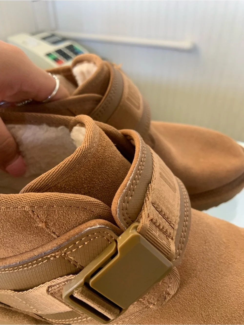 Discontinued UGG Chestnut Suede Ankle Booties with Strap